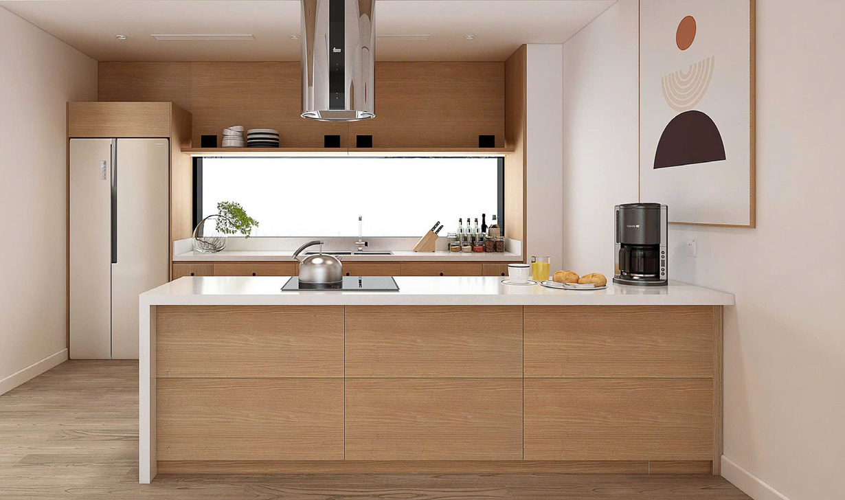 thiết kế tủ bếp không có tủ trên